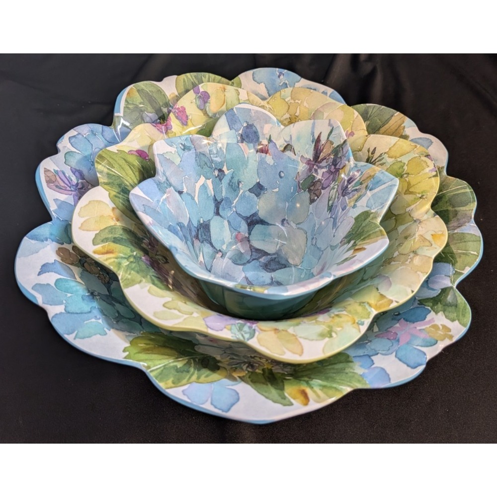Shabby Chic 3pc  Nesting Bowl Set Rachel Ashwell Hydrangea Melamine Flower